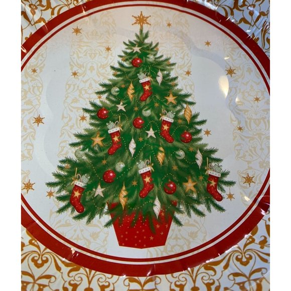 New Greenbrier Tin Serving Platter Tray Round Christmas Tree Set of 2 - Picture 4 of 4